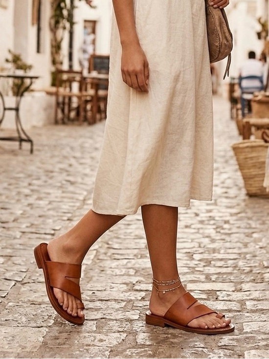 Free People Shoes - Free people Leather Slide Sandals in Tan size 9